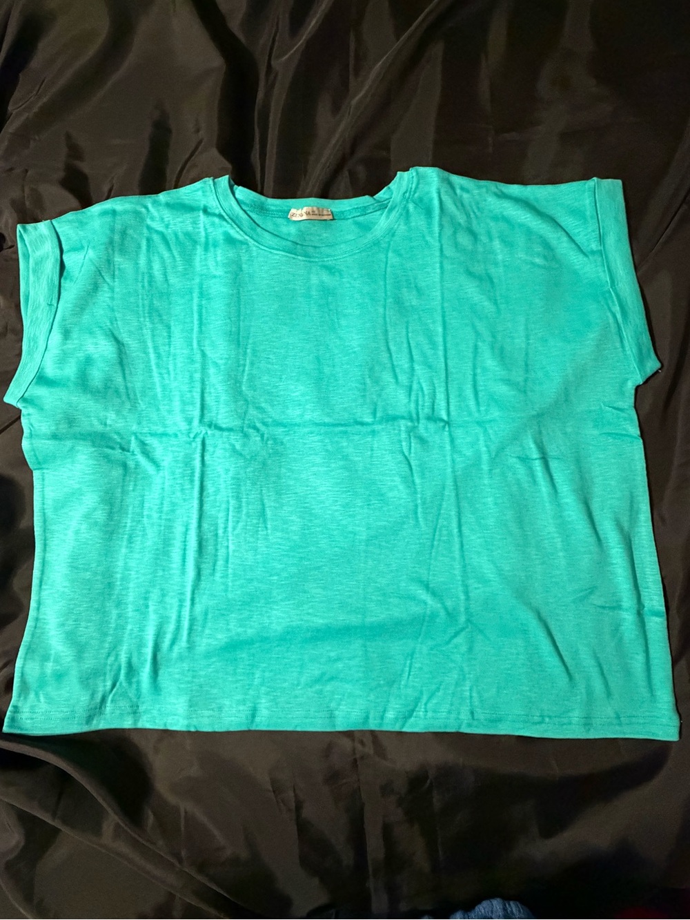NWT Zenana Plus Size 3X Teal Green Cuffed Rolled Sleeve Oversized Tee Top